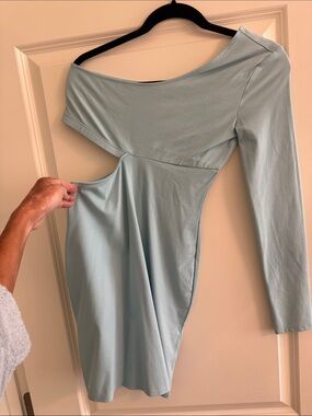 Asymmetric One-Shoulder Cutout Dress in Light Blue